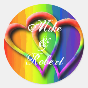 Gay Wedding Hearts LGBT Aangepaste persoonlijke na Ronde Sticker