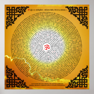 Gayatri Mantra 108 keer in een spiraal Poster