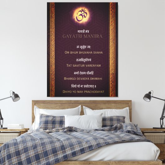 Gayatri Mantra Sanskriet en Engels Canvas Afdruk (Insitu (Slaapkamer))