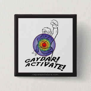 Gaydar. Activeer! Rainbow Lesbian Vierkante Button 5,1 Cm