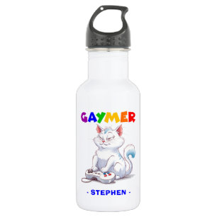 Gaymer - Rainbow Gaming Cat met Console   LGBTQ Waterfles