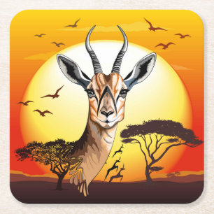 gazelle afrikaanse antilope wild dier vierkante kartonnen onderzetter