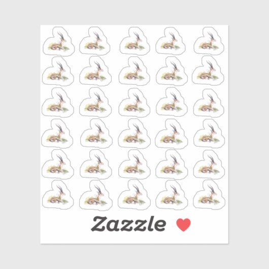 Gazelle Aquarelle Avec Mini Stickers Fleurs Blanch (Feuille)