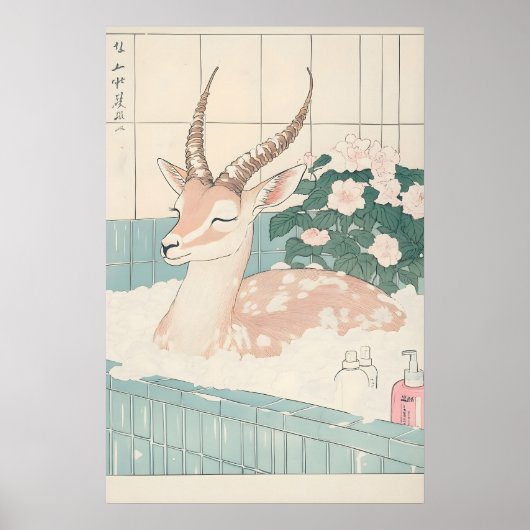 Gazelle dans la baignoire Ukiyo-e Impression drôle (Devant)