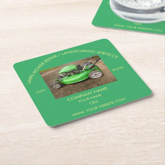 Gazonmaaier reparatie / landschapsarchitectuur vierkante kartonnen onderzetter (Schuin)