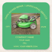 Gazonmaaier reparatie / landschapsarchitectuur vierkante kartonnen onderzetter (Voorkant)