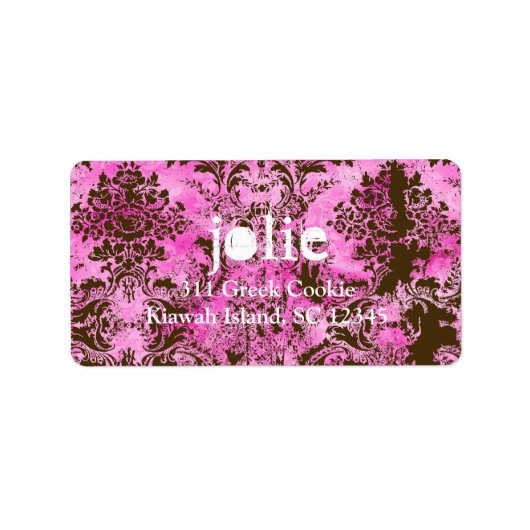 GC | Chocolade Roze Damask Etiket (Voorkant)