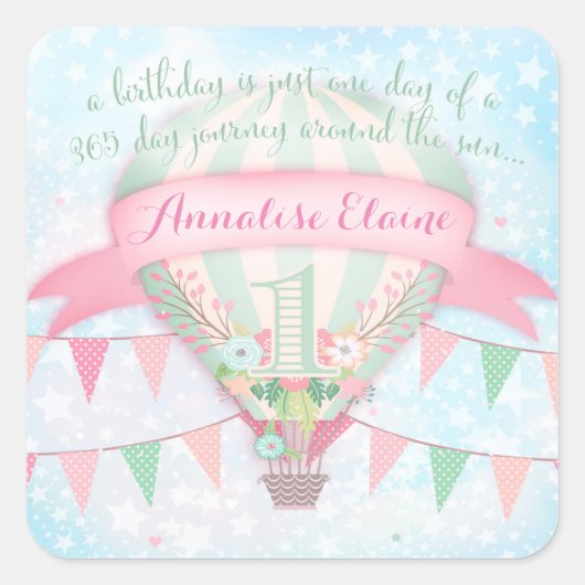 GC Hete Luchtballon Eerste Verjaardag Sticker (Voorkant)