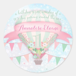 GC Hete Luchtballon Eerste Verjaardag Sticker Rond