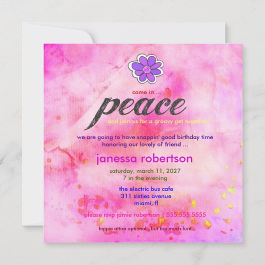 GC | Hippy Tie Dye nodigt roze uit Kaart (Achterkant)