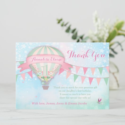 GC Hot Air ballon, eerste verjaardag Bedankkaart (Staand voorkant)