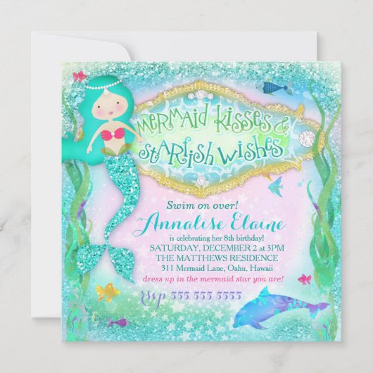 GC Magical Mermaid Invitation Glitter Kaart (Voorkant)