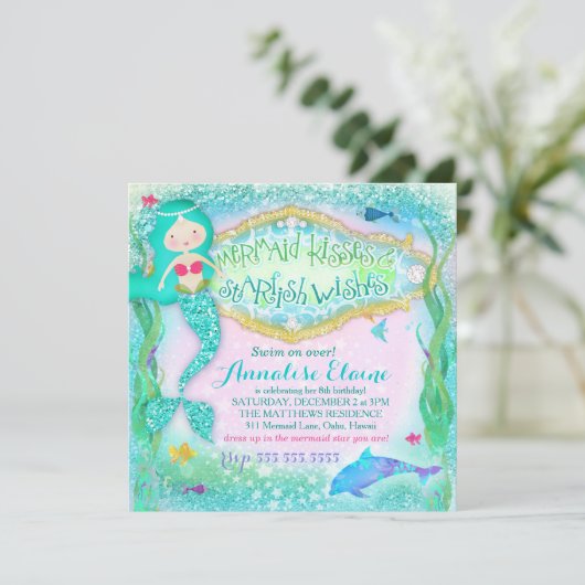 GC Magical Mermaid Invitation Glitter Kaart (Staand voorkant)