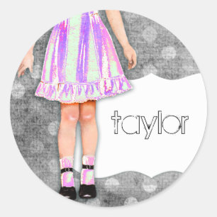 GC   Meisje Meisje Doll Funky Paarse Ronde Sticker
