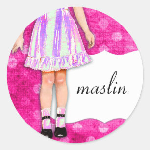 GC   Meisje Meisje Doll Funky Paarse Roze Stippen Ronde Sticker