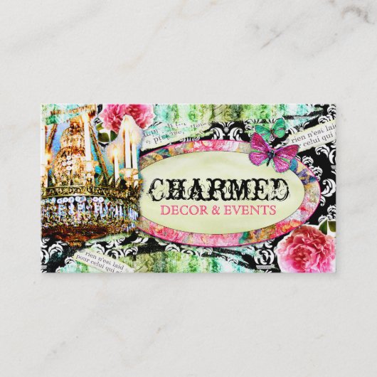 GC | Shabby  Charm Black Damask Visitekaartje (Voorkant)
