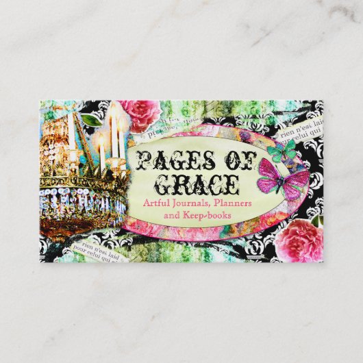 GC Shabby  Charm Black Damask Visitekaartje (Voorkant)