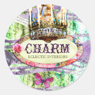 GC   Shabby  Charm - Paarse Damask Ronde Sticker