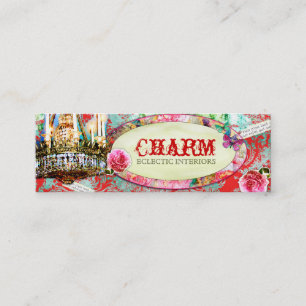 GC Shabby  Charm - Red Turquiose Damask Mini Visitekaartje