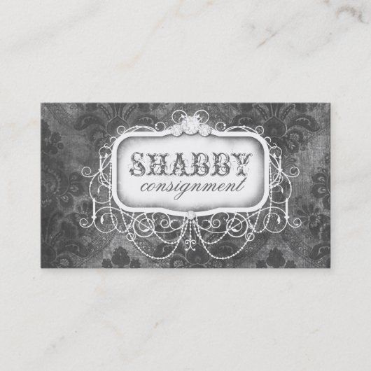 GC Shabby Grey Damask Visitekaartje (Voorkant)