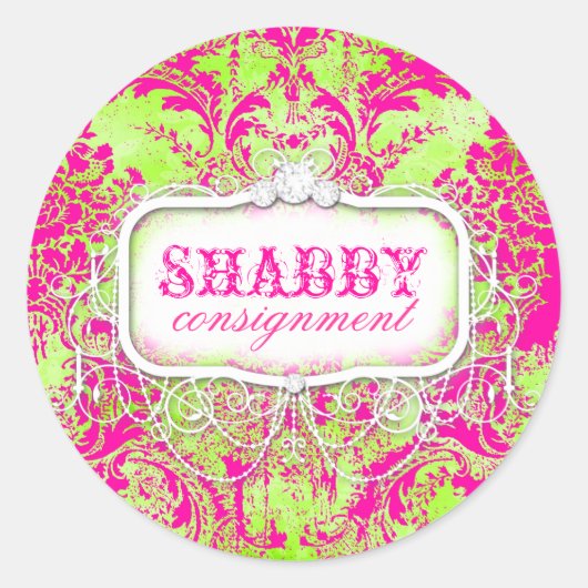 GC Shabby Roze en Limoen Damask Sticker (Voorkant)
