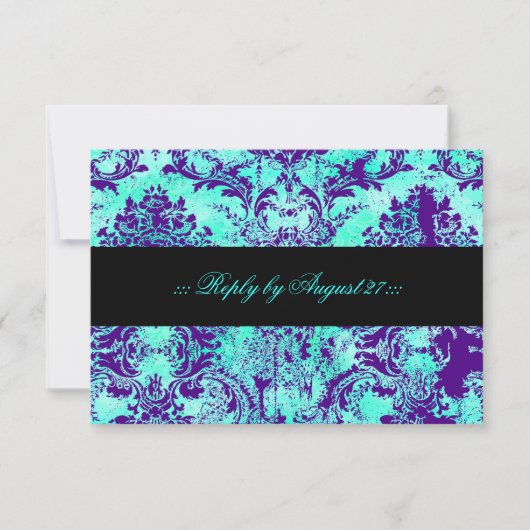 GC Turquoise & Paarse Damask RSVP (Voorkant)