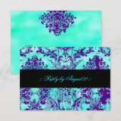 GC Turquoise & Paarse Damask RSVP (Voorkant / Achterkant)