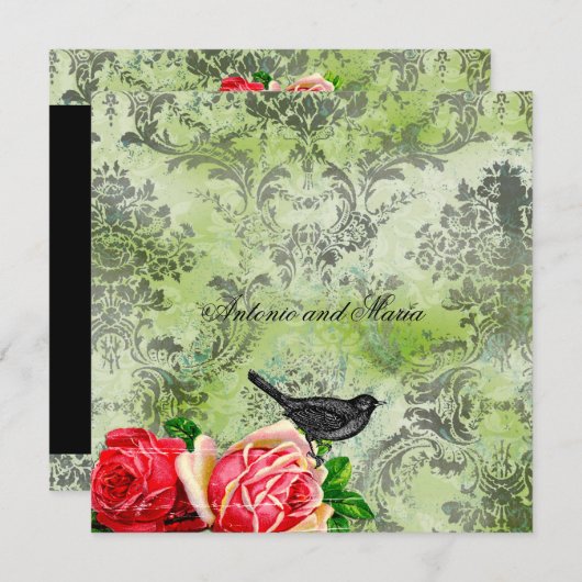 GC | vogel en Roos | Limoen Damask Kaart (Voorkant / Achterkant)