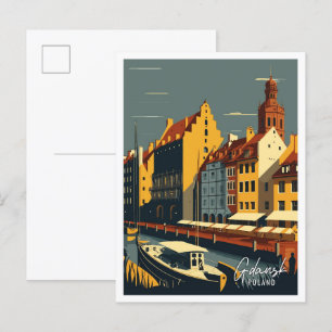 Gdansk Polen Kunst vintage reisillustratie Briefkaart