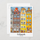 Gdansk Polen Reizen Waterverf Hand getekend Briefkaart (Voorkant / Achterkant)