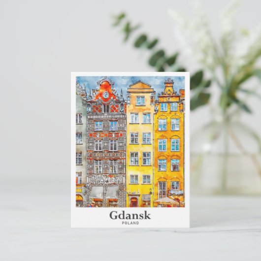 Gdansk Polen Reizen Waterverf Hand getekend Briefkaart (Staand voorkant)