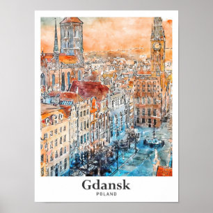 Gdansk Polen Reizen Waterverf Hand getekend Poster