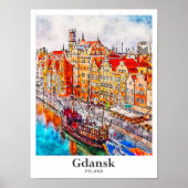 Gdansk Polen Reizen Waterverf Hand getekend Poster (Voorkant)