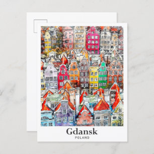 Gdansk Polen Travel Waterverf Sketch Hand getekend Briefkaart