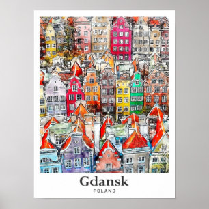 Gdansk Polen Travel Waterverf Sketch Hand getekend Poster