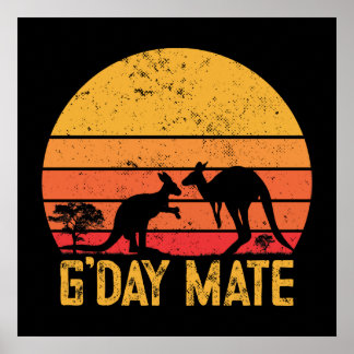 G'day Mate! Retro  Australian Kangaroos Poster
