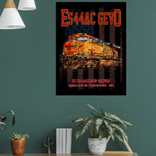 GE ES44AC GEVO Locomotief en Amerikaanse vlag Foto Afdruk