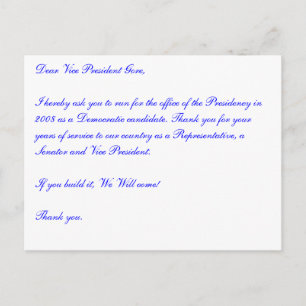 Geachte vice-President Gore, ik vraag u hierbij om Briefkaart