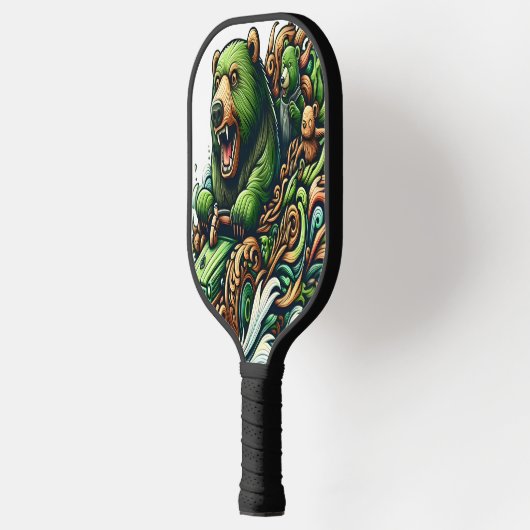 Geanimeerde Beren Rijden op een groene auto Pickleball Paddle (Links)