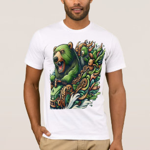 Geanimeerde Beren Rijden op een groene auto T-shirt