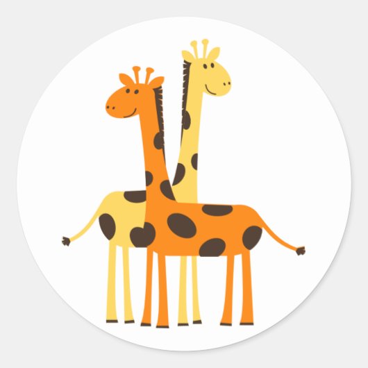 Geanimeerde Giraffe Klassieke ronde Sticker (Voorkant)
