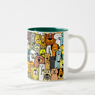 Geanimeerde katten en hondenillustraties tweekleurige koffiemok