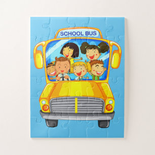 Geanimeerde kinderen in schoolbus legpuzzel