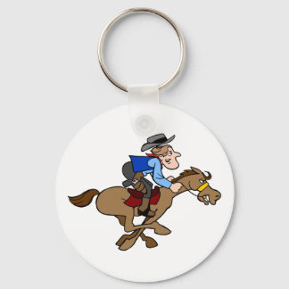 Geanimeerde paarden lopen Cartoon Cowboy Holds Tig Sleutelhanger