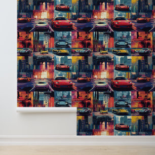 Geanimeerde retro race auto pop kunst fantasiewere behang