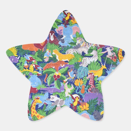 Geanimeerde Safari-dieren Ster Sticker (Voorkant)