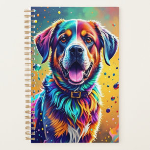Géant coloré heureux jouant chien drôle, splash