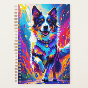 Géant coloré heureux jouant chien drôle, splash