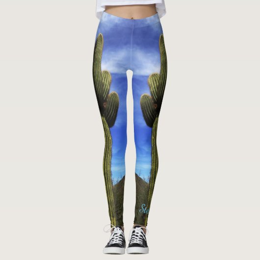 Géant Saguaro Cactus, Nom Personnalisé Leggings (Devant)