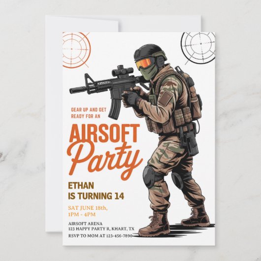 Gear Up Airsoft Battle Party Birthday Kaart (Voorkant)